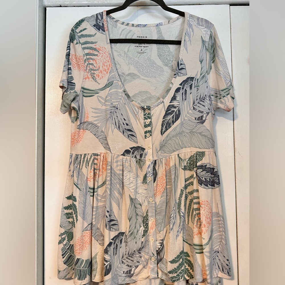 Torrid Size 1 Pastel Tropical Print Baby Doll Tunic Top